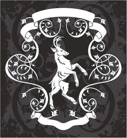 Heraldic deer in a frame, black and whiteのイラスト素材