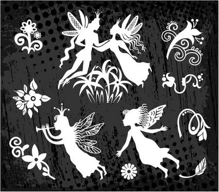 Princess with prince, flying fairy, elfs flowersのイラスト素材