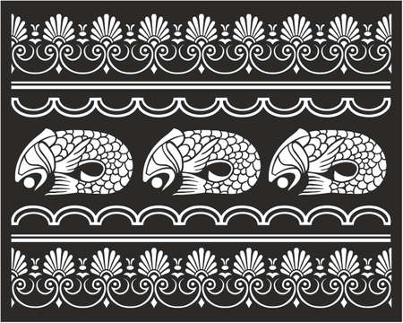 Ornamental frame elemet with fish and greek patternのイラスト素材