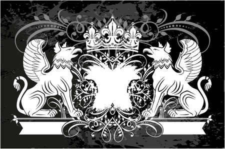 Decorative frame with crown and Griffinのイラスト素材