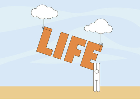 man keeps the word "life", which flies in the skyのイラスト素材