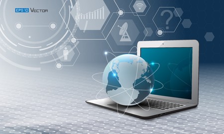 Computer, world and simbolsのイラスト素材