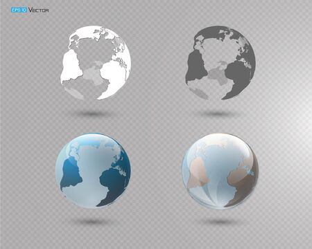 Vector Illustration of different globes, icons with different continents. Transparent background. Shadows.の写真素材