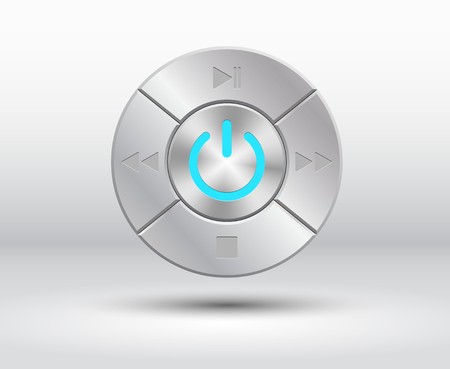 Metalic, chrom buttons with power and audio,video simbols. Used clipping masks.のイラスト素材