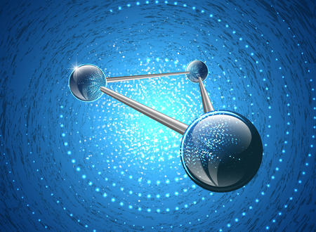 Vector illustration including physical molecular structure. Sphere elements on glowing blue background. Used a clipping and opacity masks.のイラスト素材