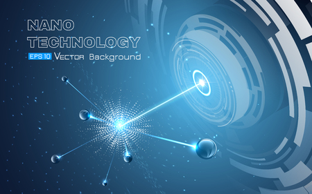 Vector illustration including physical microparticle explosion. Sphers elements on glowing blue background. Used a clipping and opacity masks.のイラスト素材