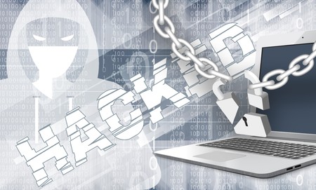 Data protection theme abstract image. Including binary code and interference, chain, brocken lock...