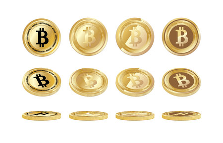 Set of bitcoin coins. Vector illustration.Including golden coins with different design.のイラスト素材