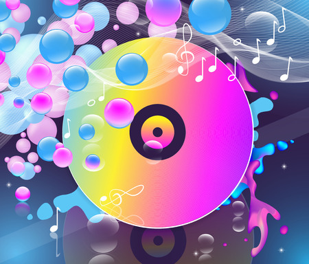 Abstract colorful and dark background . Including multicolored disk and sphers. Party and music theme. used clipping mask.のイラスト素材