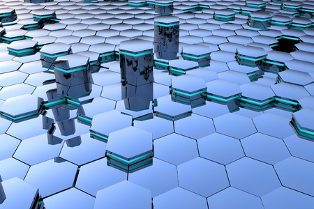 Technology futuristic background. 3d render illiustration. Hexagons with reflection. Including...