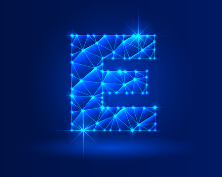 Stylized glowing letter E futuristic winter theme on dark background with glow.. All elements is in Color Dodge mode and on individual layer. The colors of the alphabet simbol depends on the background.のイラスト素材