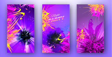 Multicolored bright backgrounds templates for party evens. Including funnel, nebula with explosion and abstract flowers . used clipping mask.のイラスト素材
