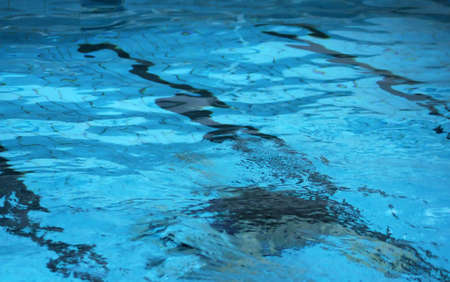 A swimming pool in the summer, someone dives under water                