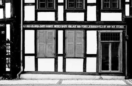 The photograph of the facade of a half-timbered house                 の写真素材