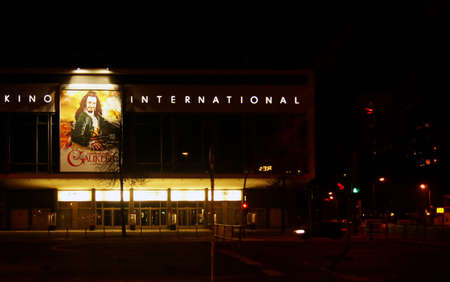 Berlin, Germany - December 31, 2011  The night scene of the Kino International at the Warsaw Street on December 31, 2011 in Berlin                      のeditorial素材