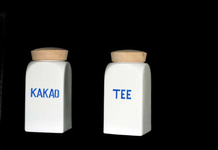 The photograph of two ancient ceramic cans for tea and cocoa                  の写真素材