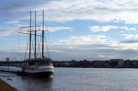 Wiesbaden, Germany - February 19, 2014  The restaurant and sailing ship Peter van Aemstel on the banks of the river Rhine on February 19, 2014 in Wiesbaden                       のeditorial素材
