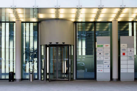 Frankfurt, Germany - February 19, 2014  The entrance of an office building with a revolving door on February 19, 2014 in Frankfurt                     のeditorial素材