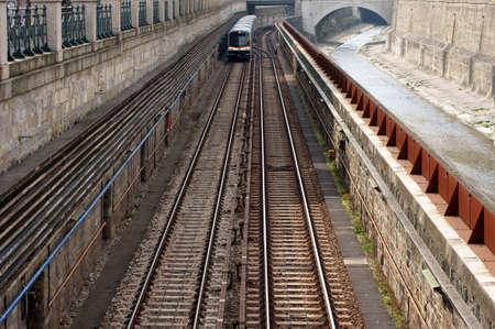 The photograph of the Austrian tram network with a next -lying water channel             のeditorial素材