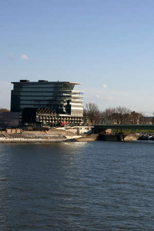 The photograph of a building complex on the Deutz bridge with offices and restaurants                    のeditorial素材