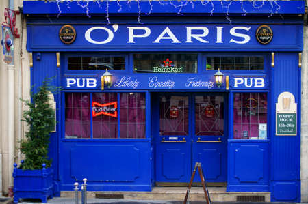 Paris, France - December 30, 2013  The colorful and illuminated entrance of the beer bar O  Paris on...