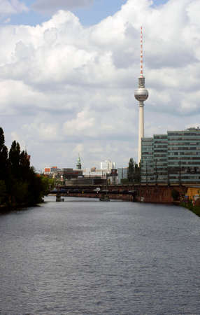 Berlin, Germany - June 17, 2014  The Berlin TV Tower over the river Spree at nice weather on June...