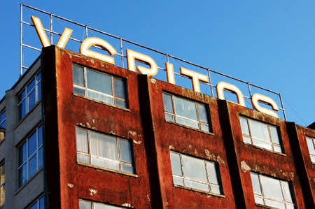 Wittenberge, Germany - December 27, 2012  The worn exterior with logo of the industrial building of the former Veritas sewing machine work on December 27, 2012 in Wittenberge        のeditorial素材