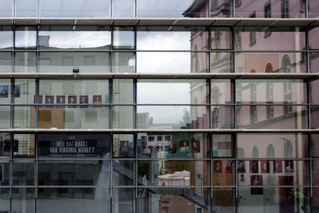 Mainz, Germany - September 14, 2013  The glass facade of the Mainz State Theatre with the Reception...