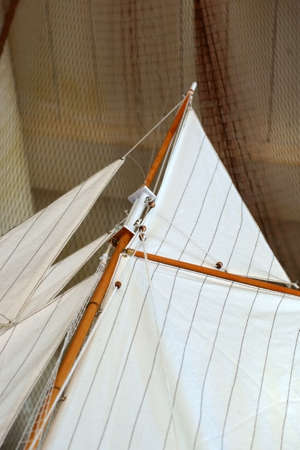 The closeup of a sail from a ship model               の写真素材
