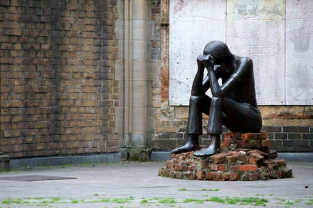 Hamburg, Germany - September 22, 2014: The Sculpture Test of the artist Edith Breckwoldt at the Memorial of the St. Nikolai church on September 22, 2014 in Hamburg.のeditorial素材