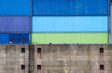 The photograph of cargo containers on a pier.の写真素材