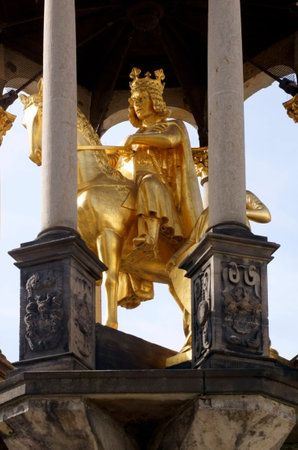 Magdeburg, Germany - September 28, 2014: The golden sculpture of Magdeburg Horseman on the Old Market on September 28, 2014 in Magdeburg.のeditorial素材