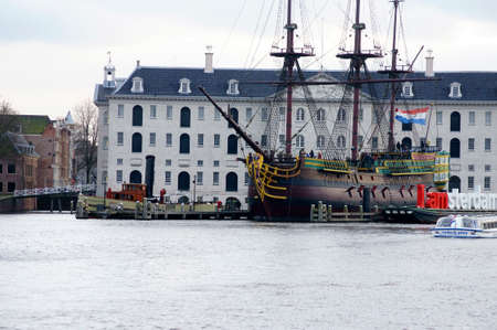 Amsterdam, Netherland - December 31, 2014: Tourists visit the Amsterdam, an ancient merchant ship of the Dutch East India Company on December 31, 2014 in Amsterdam.のeditorial素材
