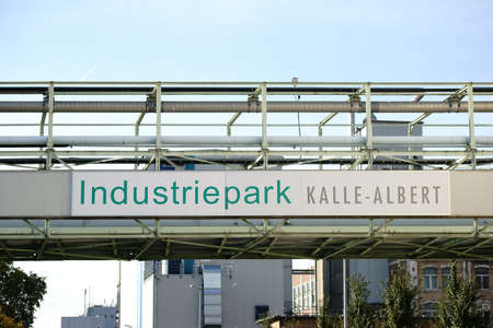Wiesbaden, Germany - October 02, 2015: The entrance sign of the industrial park Kalle-Albert of the Hoechst AG on October 02, 2015 in Wiesbaden.のeditorial素材
