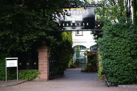 Mainz, Germany - September 19, 2015: The entrance to the Kupferberg terraces with a restaurant and the company Kupferberg seat on September 19, 2015 Mainz.のeditorial素材