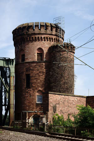The riveted steel beams and a part of a bridge pylon of a railway bridge, the south bridge in Mainz.の写真素材