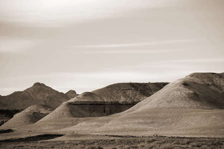 Sand-like bright and round rock formations in the Mojave Desert between Baker and Shoshone.