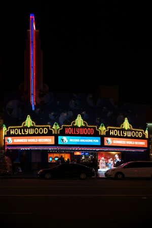 Los Angeles, United States - December 27, 2015: The shop or a show business were the Guinness World Records are presented on Hollywood Boulevard at night on December 27, 2015 in Los Angeles.のeditorial素材