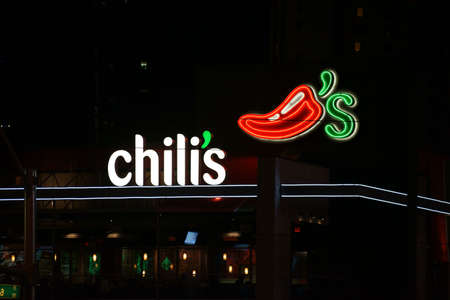 Las Vegas, USA - December 23, 2015: The logo and the row of windows of the restaurant Chili's on the...