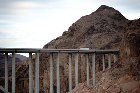 The Hoover Dam Bypass bridge on arch bridge over the Colorado River in the Black Canyon.の写真素材