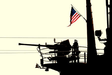 The side view and the surreal view of an anti-aircraft warfare on a warship.の写真素材