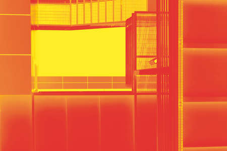 The bottom view of a conceptual and abstract colored fire escape.の写真素材