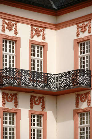A corner balcony of cast iron, a detail of the castle Biebrich in Wiesbaden.のeditorial素材