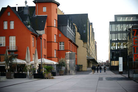 Cologne, Germany - November 24, 2016: Newly renovated and modern buildings at Elisabeth Tresckow Square and the waterfront on November 24, 2016 in Cologne.のeditorial素材
