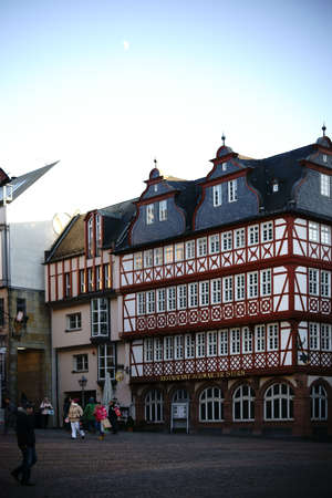 Frankfurt, Germany - January 05, 2017: The historic half-timbered house and restaurant Black Star on the Roman Mountain on January 05, 2017 in Frankfurt.のeditorial素材
