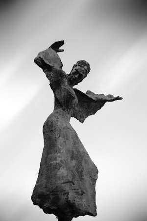 Mainz, Germany - February 23, 2017: A sculpture of the three Rhine daughters by the artist Karlheinz Oswald on the Malakoff terrace along the shore Stresemann on February 23, 2017 in Mainz.のeditorial素材