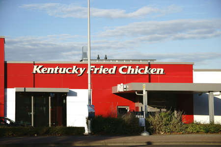 Mainz, Germany - October 29, 2016: The Drive In and the entrance of the fast food restaurant KFC on October 29, 2016 in Mainz.のeditorial素材
