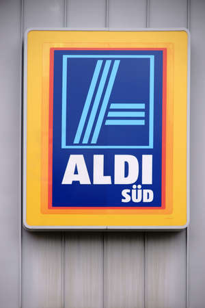Aldi South on the facade of a food market on July 16, 2017 in Mainz.のeditorial素材