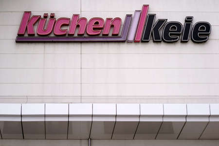 Mainz, Germany - July 16, 2017: The company sign and logo of the kitchens furnishing market Kitchens Keie on the facade of a building on July 16, 2017 in Mainz.のeditorial素材