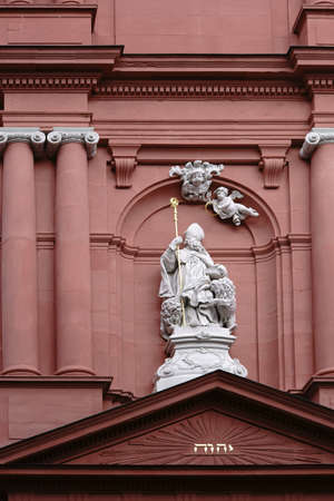 Mainz, Germany - August 21, 2017: The sculpture of Saint Ignatius on the facade of the Saint Ignaz church on August 21, 2017 in Mainz.のeditorial素材